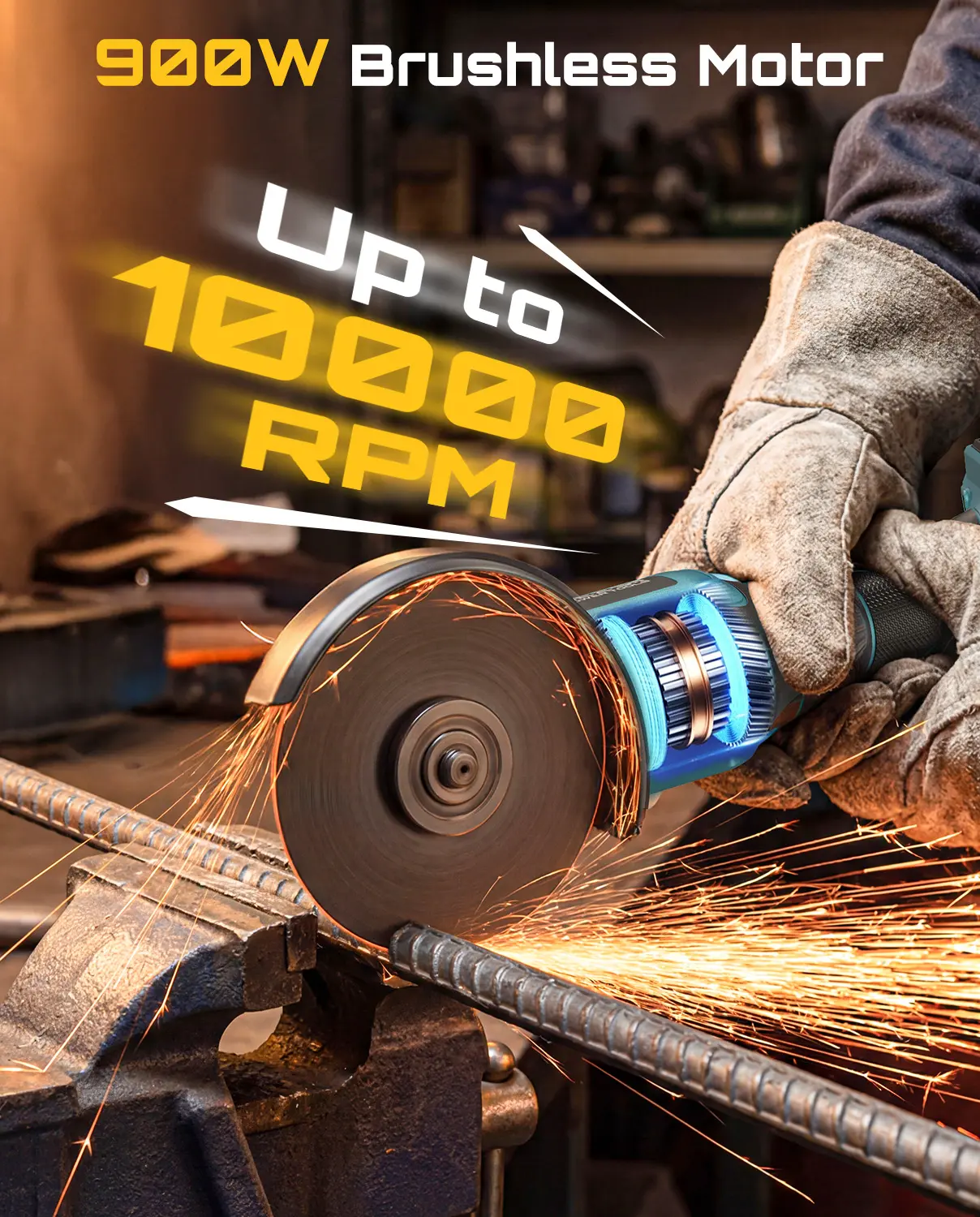 Cordless Angle Grinder Kit – Brushless 10,000RPM, 2x4.0Ah Batteries, 4-1/2'' Cutting, Flap & Wool Wheels for Precision Grinding