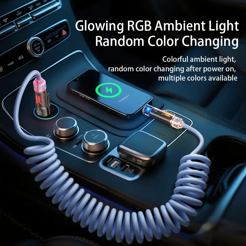 240W 4-in-1 Coiled Car Charging Cable with RGB Ambient Light & Long-Lasting Fragrance (2m / 6.6ft)