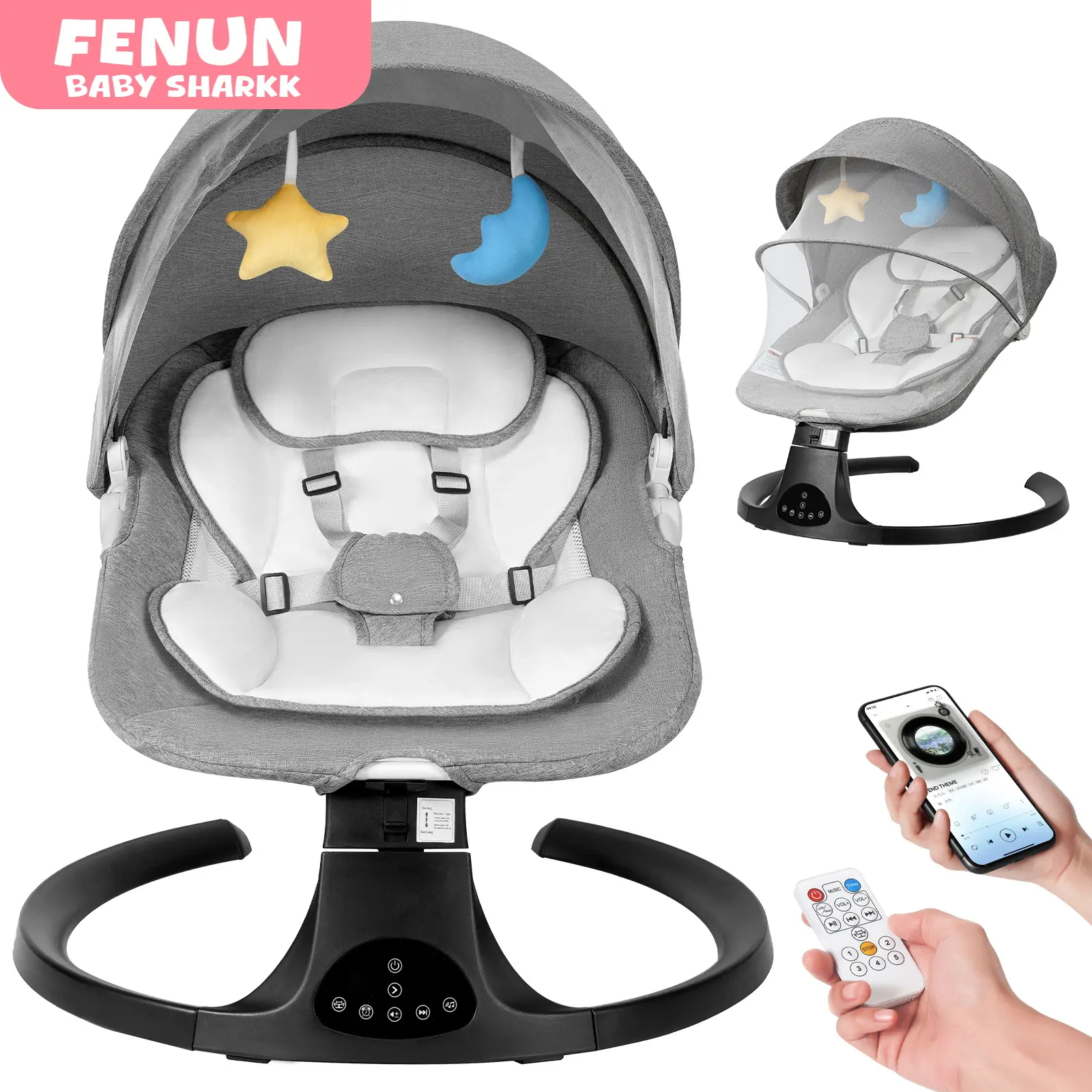Baby Electric Bouncer & Swing – 5 Speeds, 10 Lullabies, Remote Control, Battery & Adapter Powered