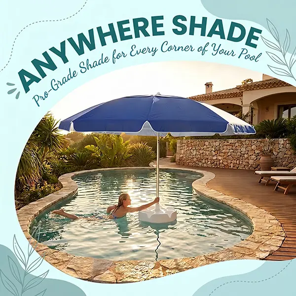 Floating Pool Umbrella with Bar and Base, Portable Pool Bar Table Umbrellas with Cup Holder & Phone Stand, Floating Poolside Shade, Included Easy Carry Bag, for Inside of Pool, Swimming Area, Lake House, Beach, #Summervibes