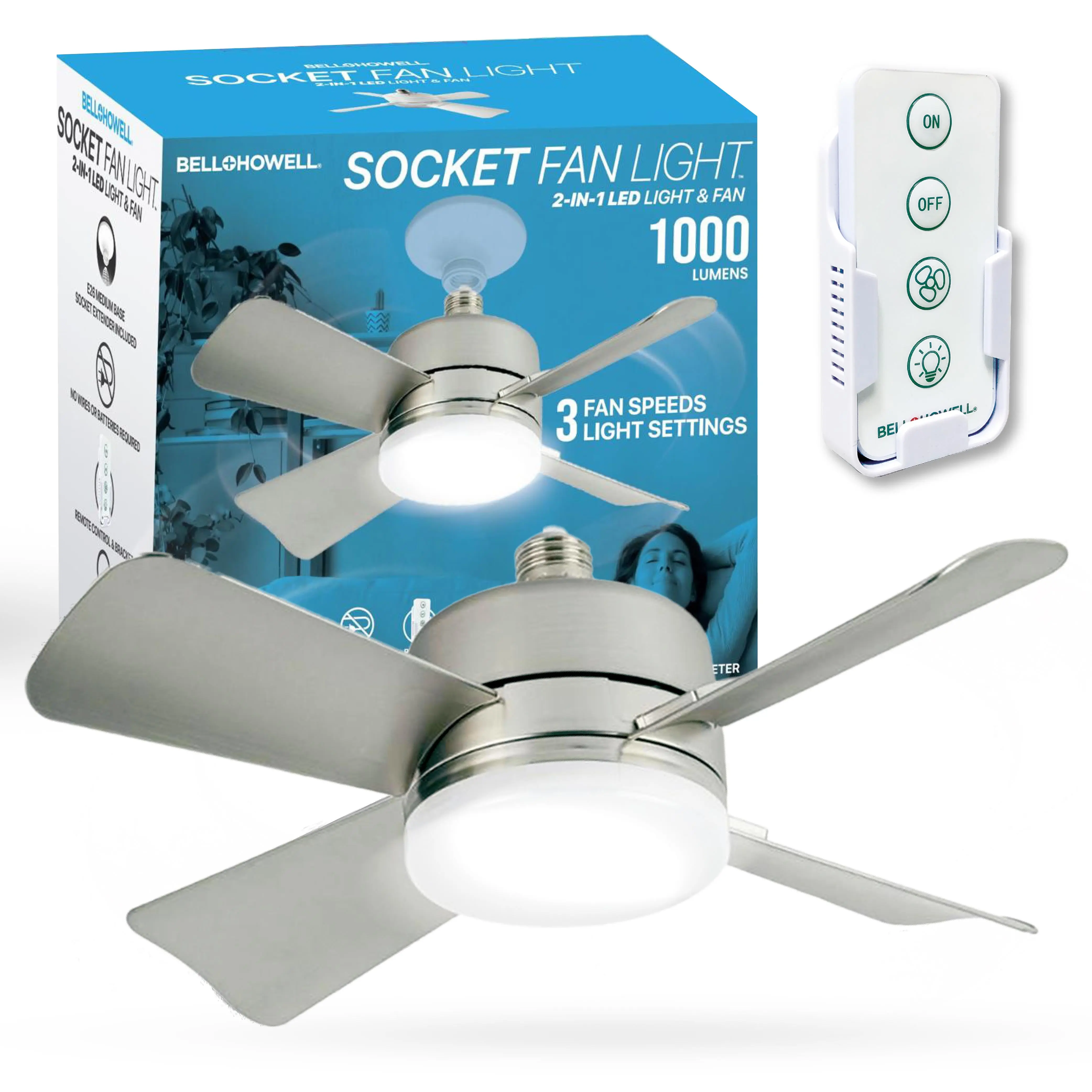Socket Fan - Remote Controlled Socket Ceiling Fan & Light