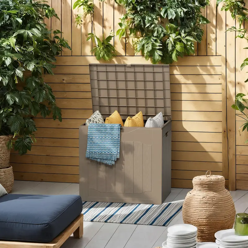 Outdoor Storage Box 35 Gallon Patio Deck Box with Handles, Patio Storage Deck Boxes Garden Resin Deck Storage Container Lockable Storage Box