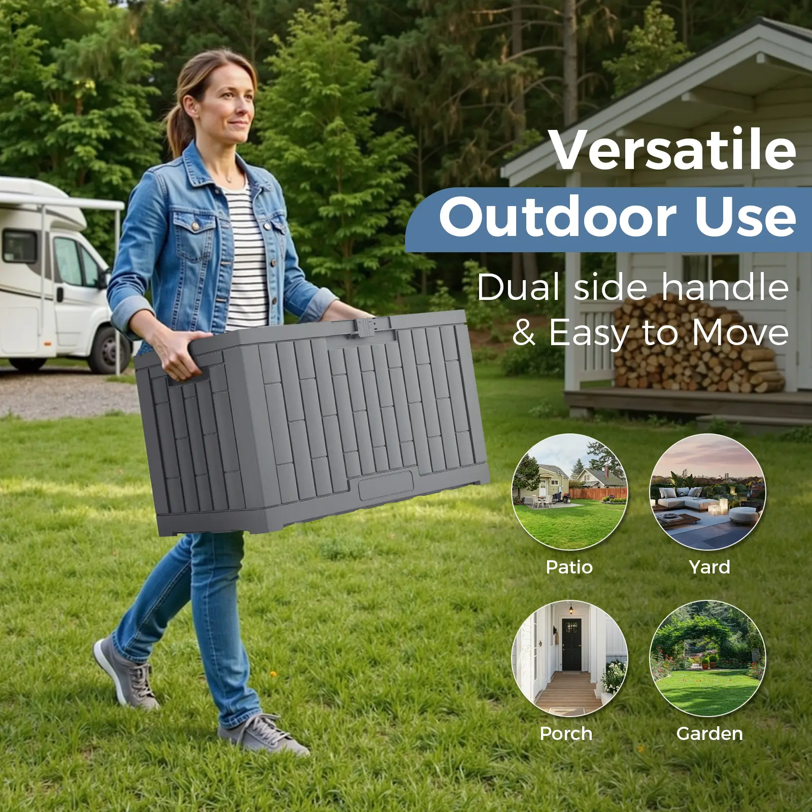 60 Gallon Outdoor Storage Box – Waterproof Lockable Resin Deck Box for Patio Cushions & Garden Tools