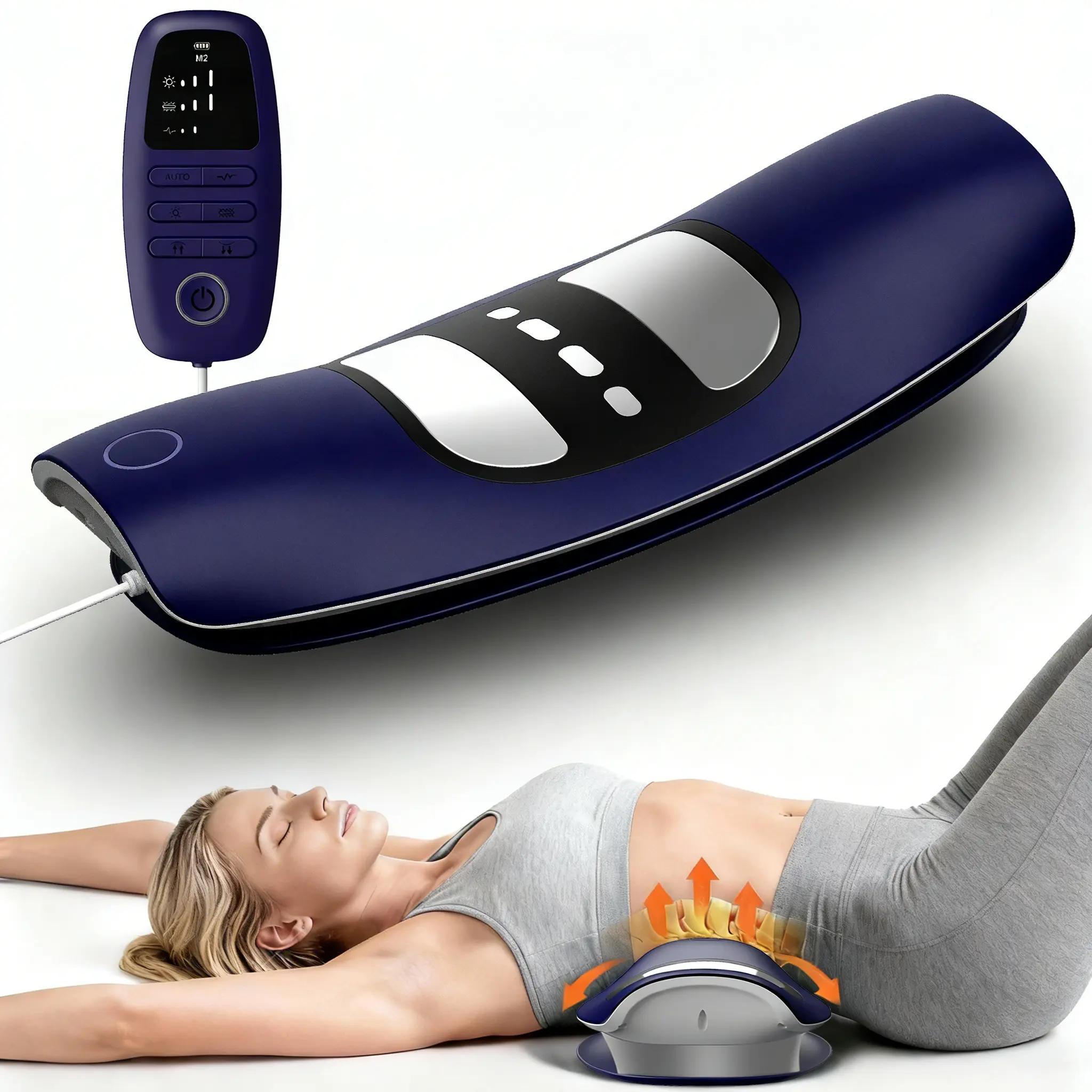 Low Frequency Lumbar Massager, Multifunctional Waist Stretching Back Traction Device, Waist Comfort Care, 12-Level Electrotherapy, 3-Level Vibration Massage and Thermal Therapy