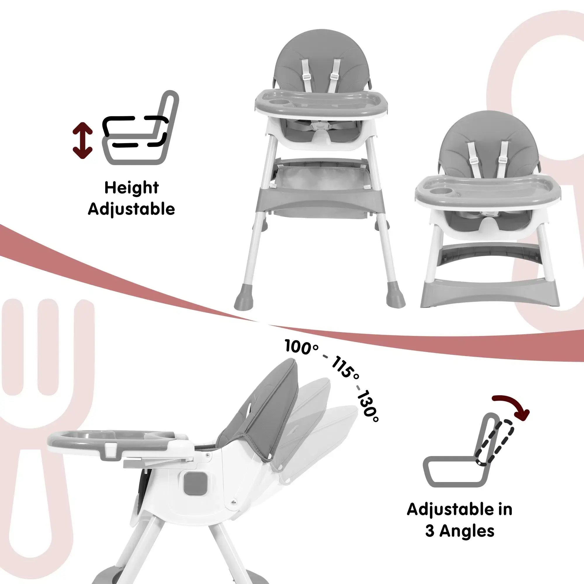 Baby High Chair 6 in 1 Convertible High Chair with 5-Point Safety Harness, Adjustable Dining Tray, Easy to Clean Surface, Robust Design, #SummerVibes
