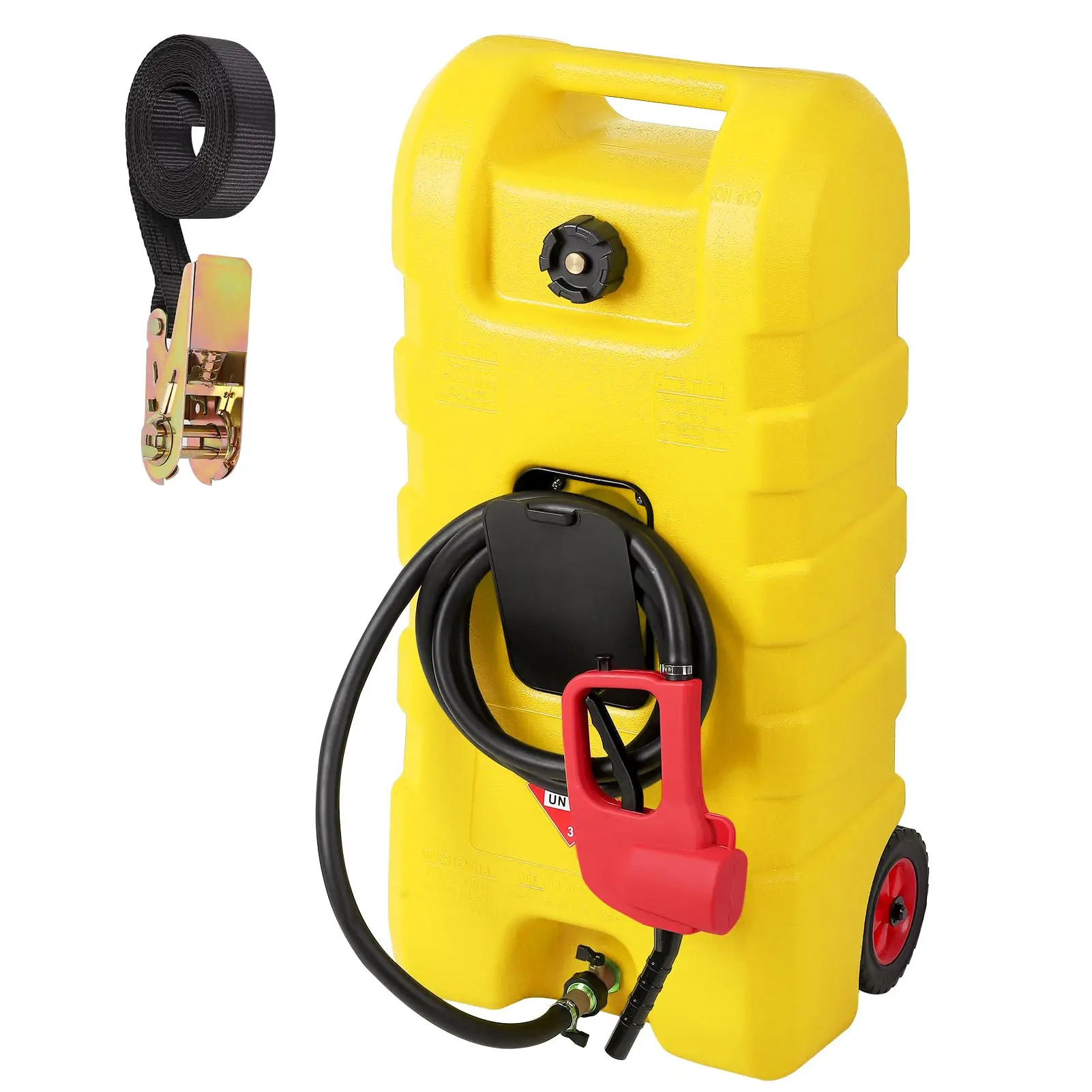 15 Gallon Portable Fuel Caddy with LE Pump & 10ft Hose for Gasoline Diesel Storage on Wheels for Cars Lawn Mowers ATVs Boats Red Yellow Gray Options