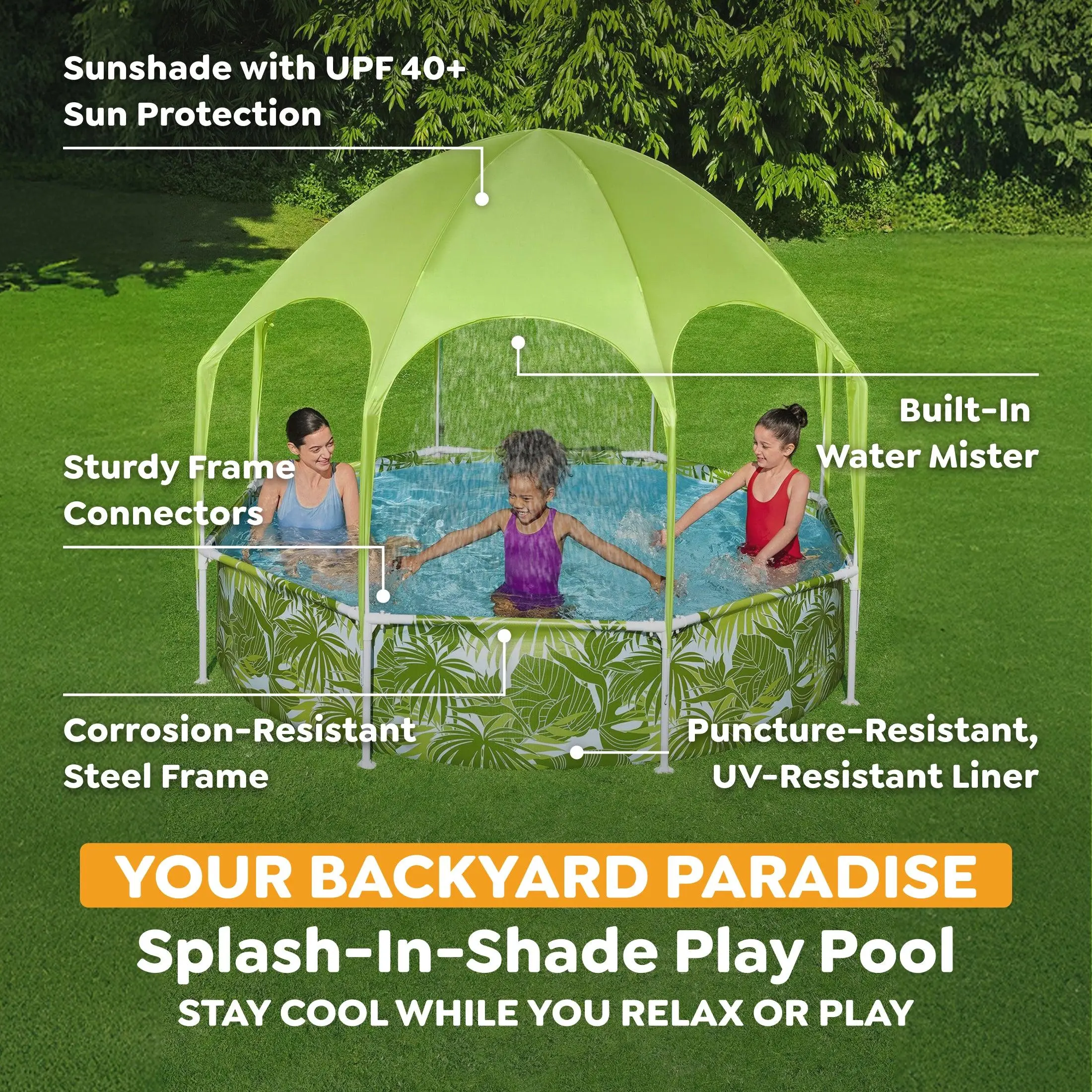 Kids Splash Pool with Sunshade Canopy – Round Above-Ground Pool for Cool, Safe Summer Backyard Fun