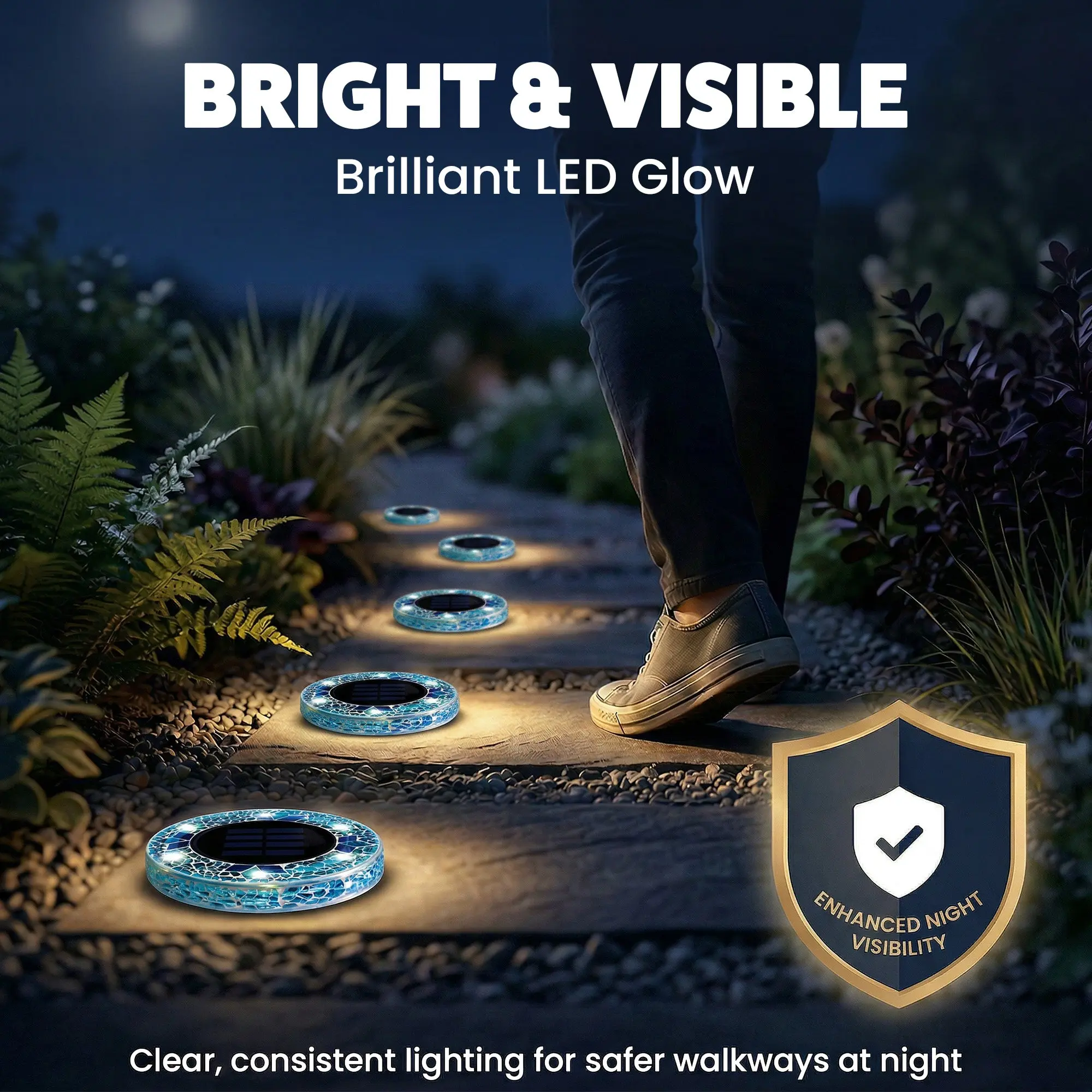 Solar Outdoor Mosaic Disk Lights, Waterproof Decorative Pathway LED Light, Auto On/Off