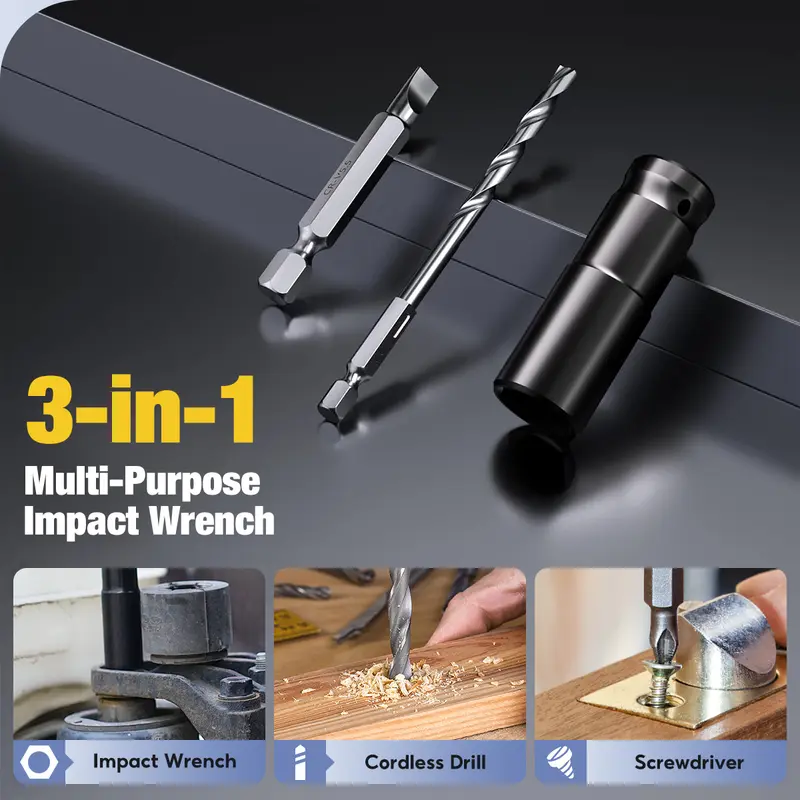 1000NM Impact Wrench, 2x 4.0Ah Batteries, Fast Charger, 6 Screwdriver Bit, 8 Drill Bit, 6 Sockets, For Car, Trucks