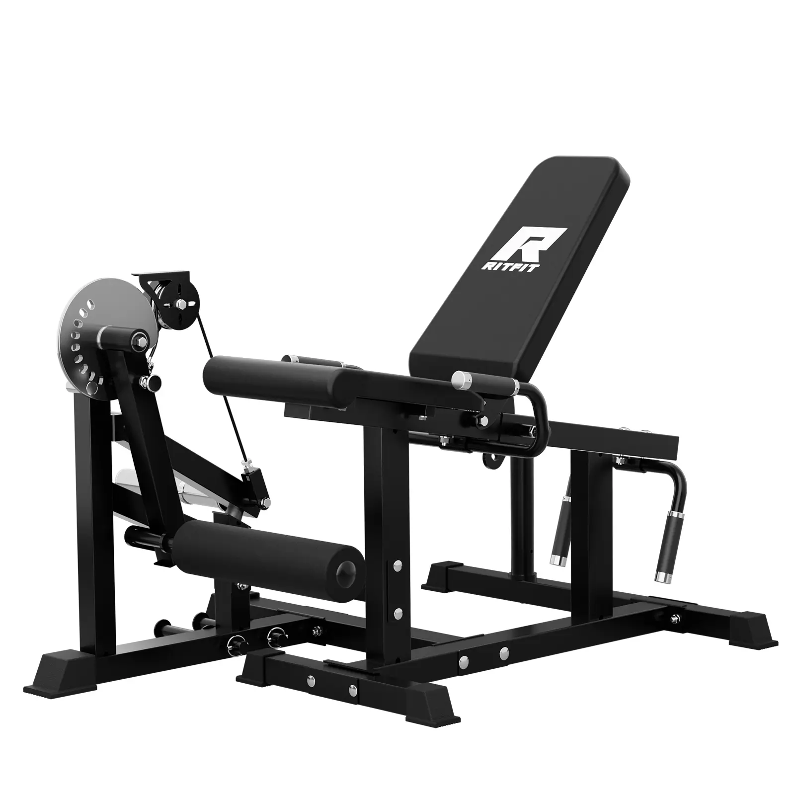 3-in-1 Multifunctional Home Gym Strength Training Equipment - Leg Extension, Leg Curl & Hip Thrust Glute Device, 325LB Capacity, 4 Adjustable Backrest Angles, 2'' Weight Plates,