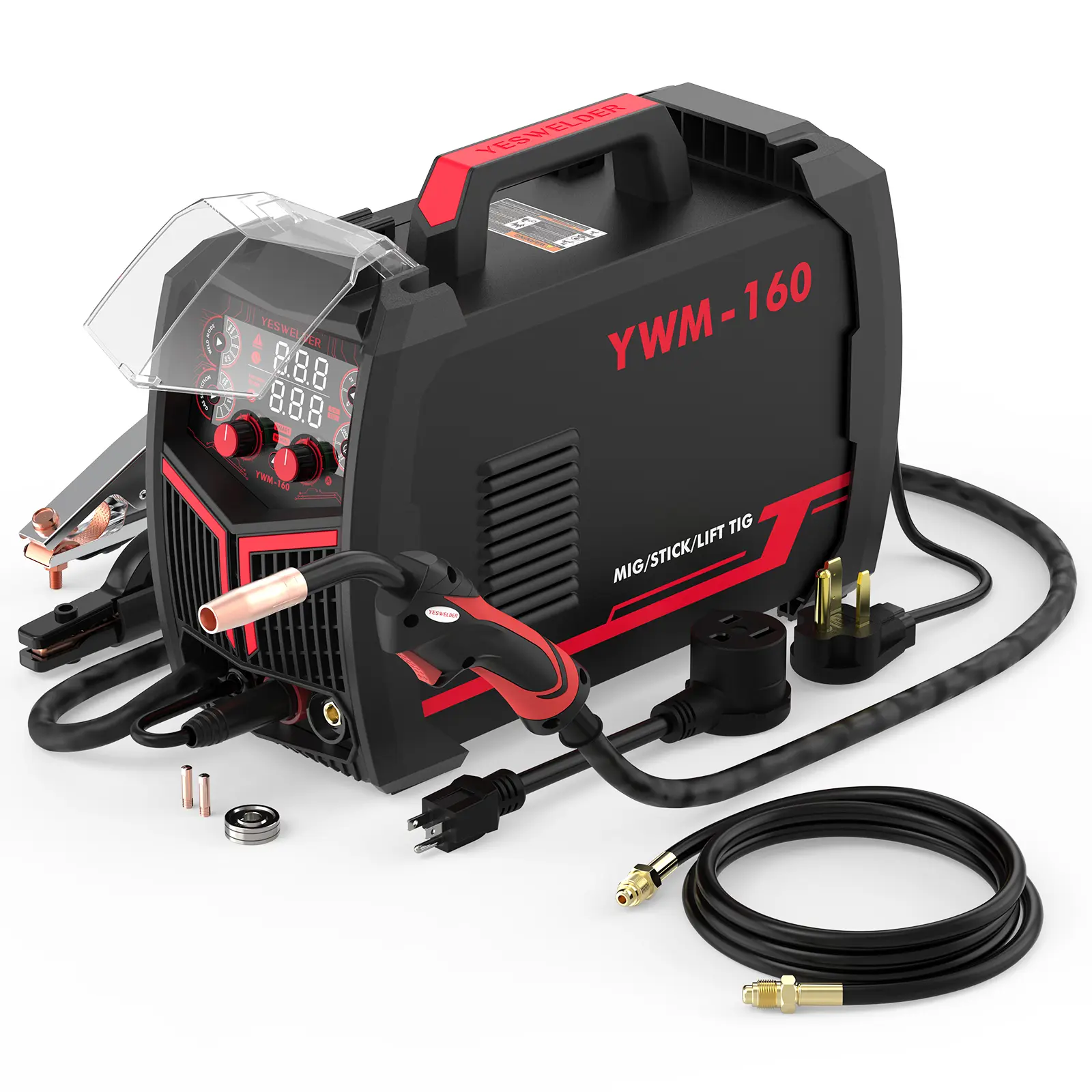 160A 4-in-1 MIG Welder – Gas/Gasless Flux Core, TIG & Stick, 110/220V Dual Voltage with Digital Display