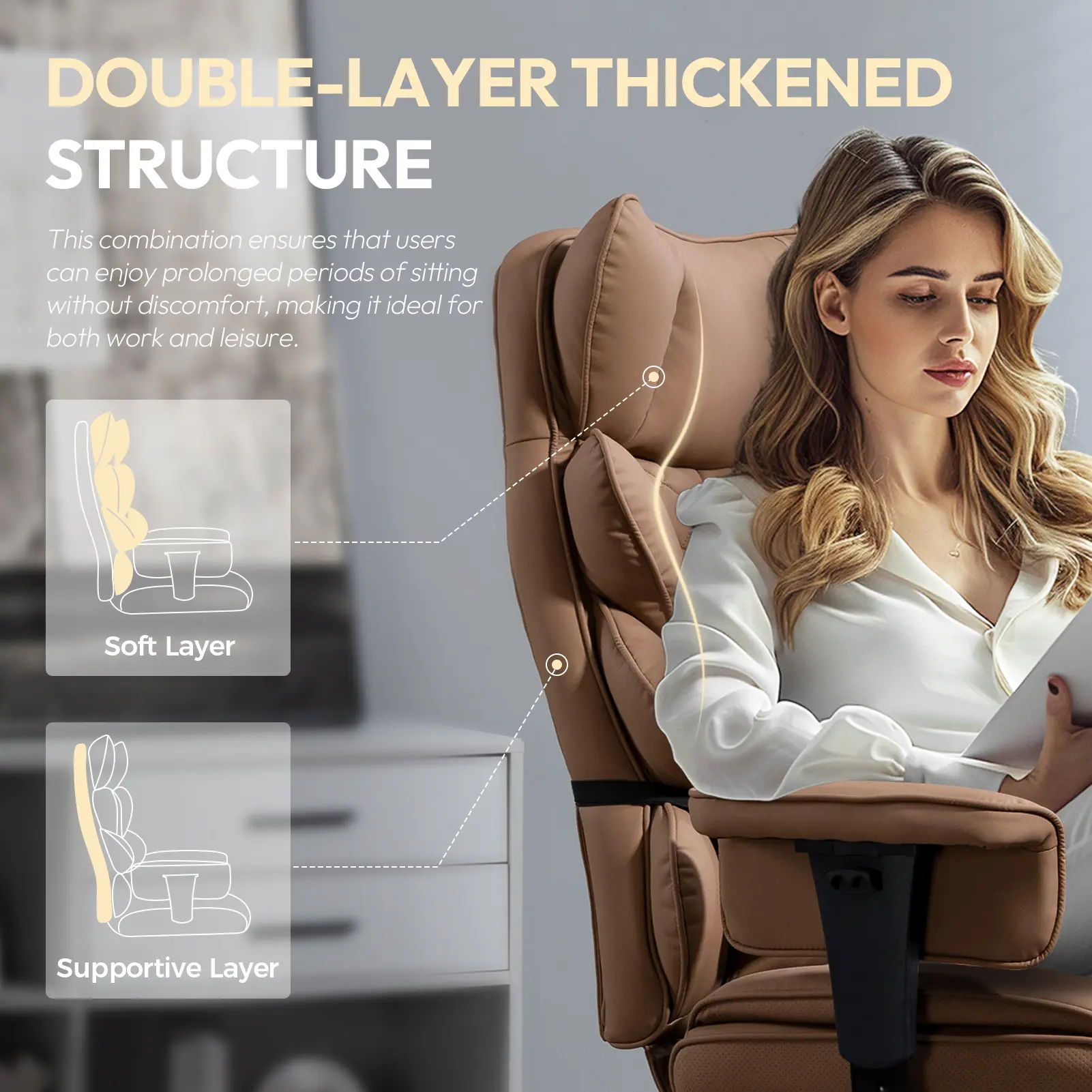 Ergonomic Executive Office Chair – Pocket Spring Lumbar Support, Adjustable High Back, Footrest & 3D Armrests