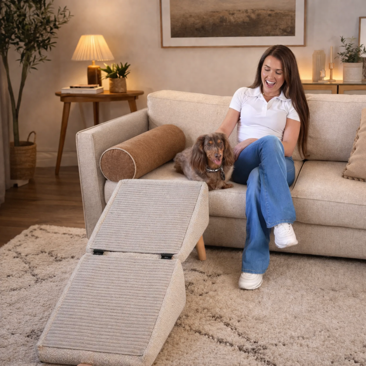 Dog Ramp Ottoman - 2-in-1 Lightweight Folding Ramp for Small Dogs - Suitable for Bed, Couch, and Car