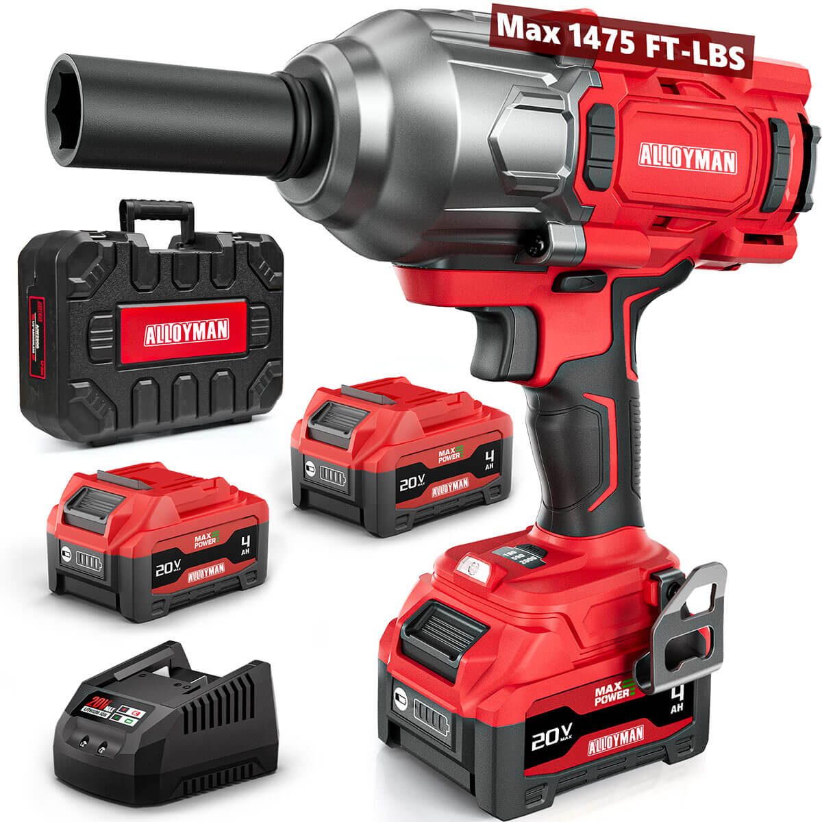 1/2" Cordless Brushless Impact Wrench Kit - 1475 ft-lbs(2000N.m) High Torque - Red Kit