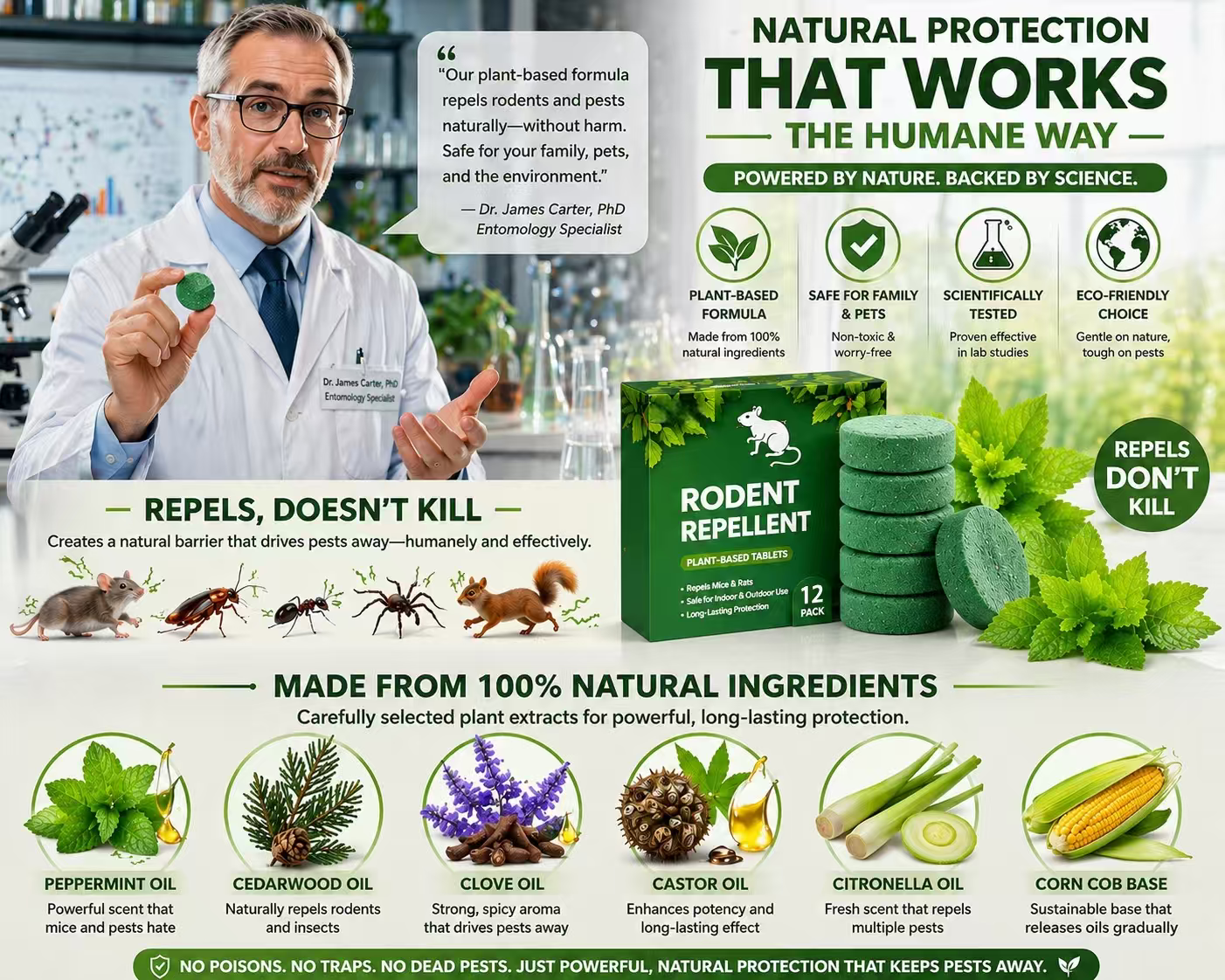🟢 12 Pack Natural Peppermint Tablets — Protect Attics, Garages & Storage Areas From Unwanted Night Visitors