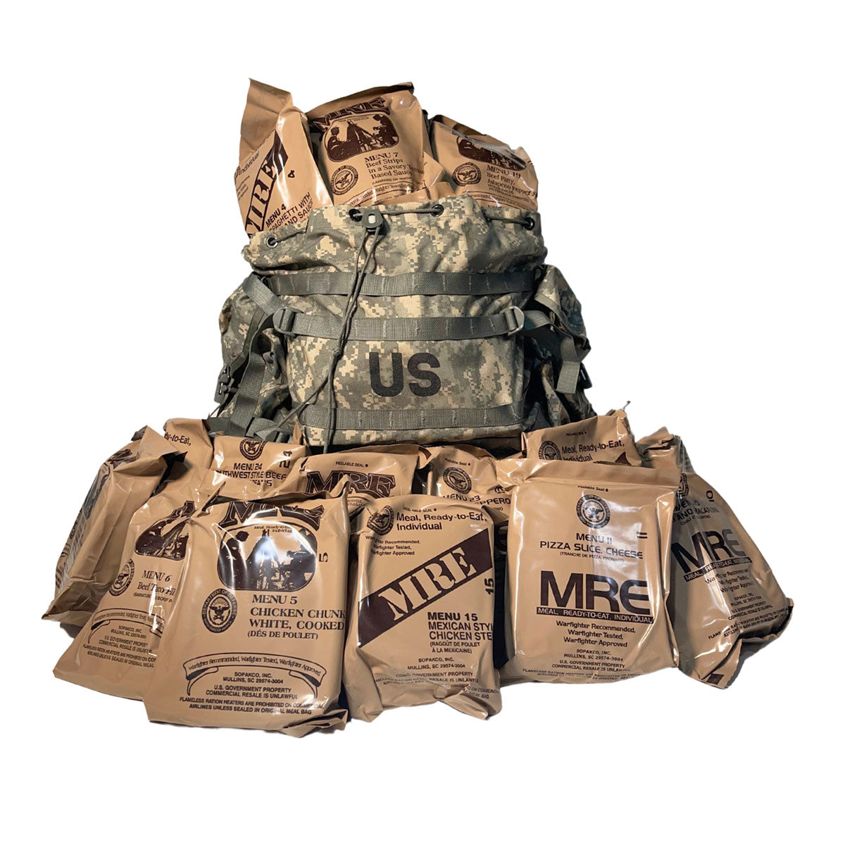 Military MRE Case Inspection Date Dec 2025 or newer with ACU Ruck Sack Combo!
