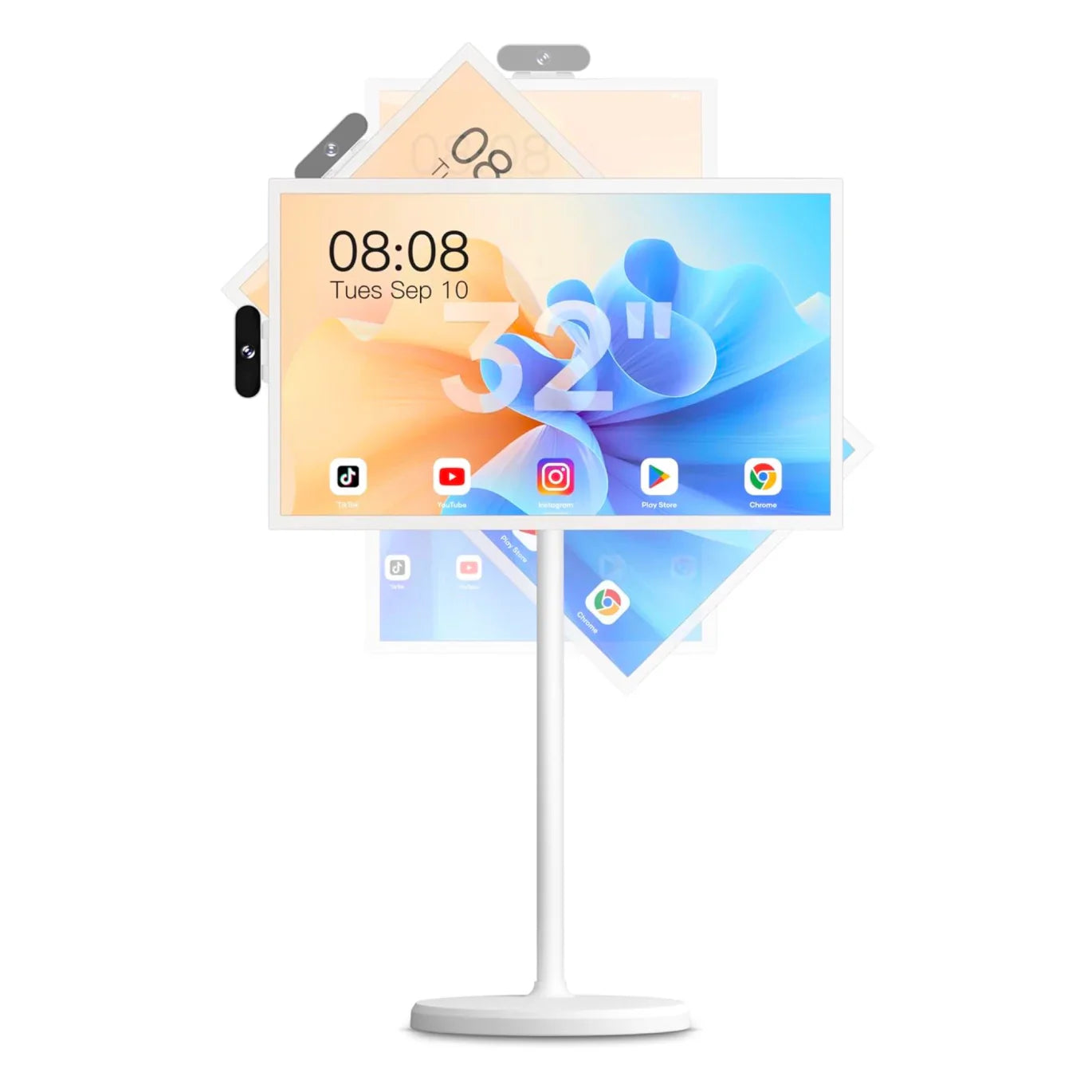 32 Inch Mobile Portable TV Stand on Wheels Support Google Store Full Swivel Rotation Portable Touch Screen Monitor Built-in Battery Smart Rolling Tablet TV 4K Camera Remote Control