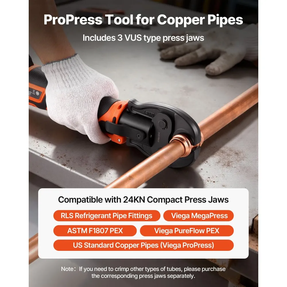 Heavy-Duty 24KN Manual Pipe Press Tool Kit - Leak-Free Copper & PEX Tube Crimping Tool with 3 Jaws & Organizer Pouch (Factory Clearance)