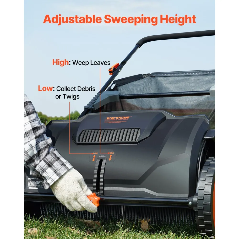 Push Lawn Sweeper, 21inch Leaf & Grass Collector, 2 Spinning Brushes