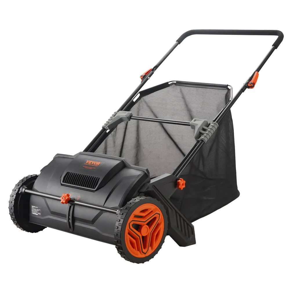 Push Lawn Sweeper, 21inch Leaf & Grass Collector, 2 Spinning Brushes