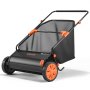Push Lawn Sweeper, 21inch Leaf & Grass Collector, 2 Spinning Brushes