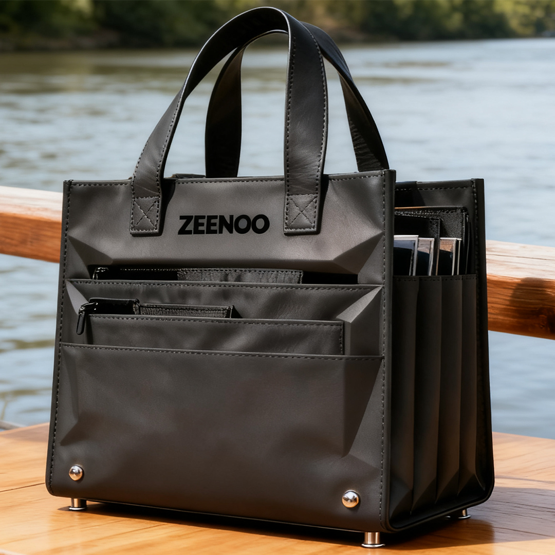 ZEENOO Multi-compartment Black Tote Bag for Business Commute, Large Capacity Work Organizer Bag