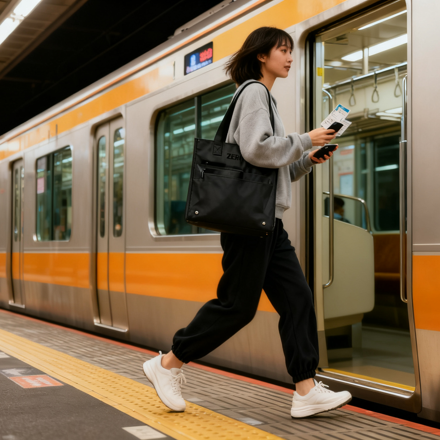 ZEENOO Multi-compartment Black Tote Bag for Business Commute, Large Capacity Work Organizer Bag