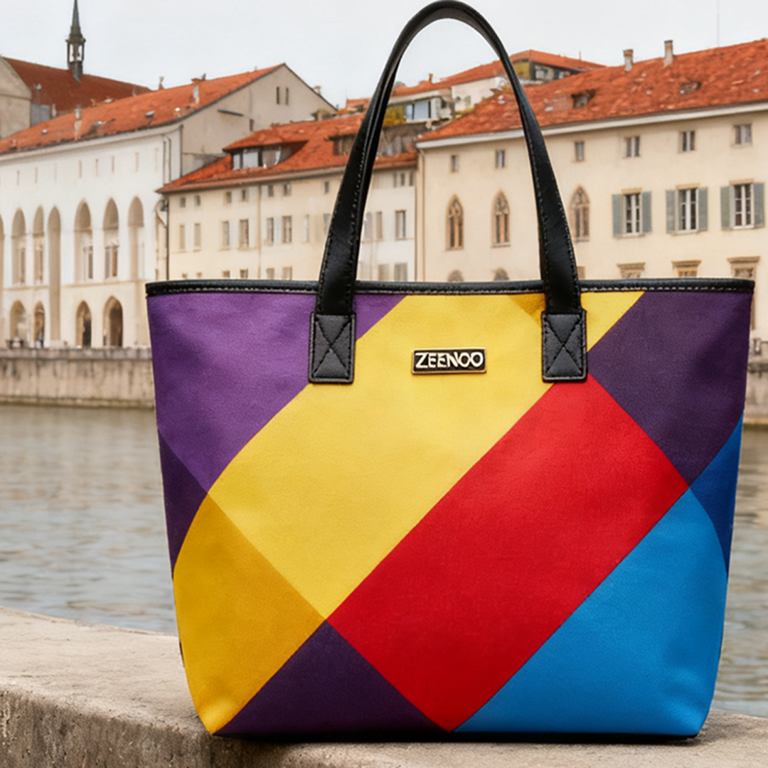 ZEENOO Multi-compartment Leather Bag for Business Commute, Four-color jigsaw puzzle Work Organizer Bag