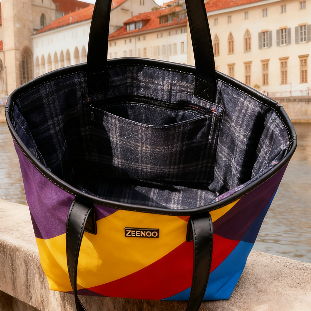 ZEENOO Multi-compartment Leather Bag for Business Commute, Four-color jigsaw puzzle Work Organizer Bag