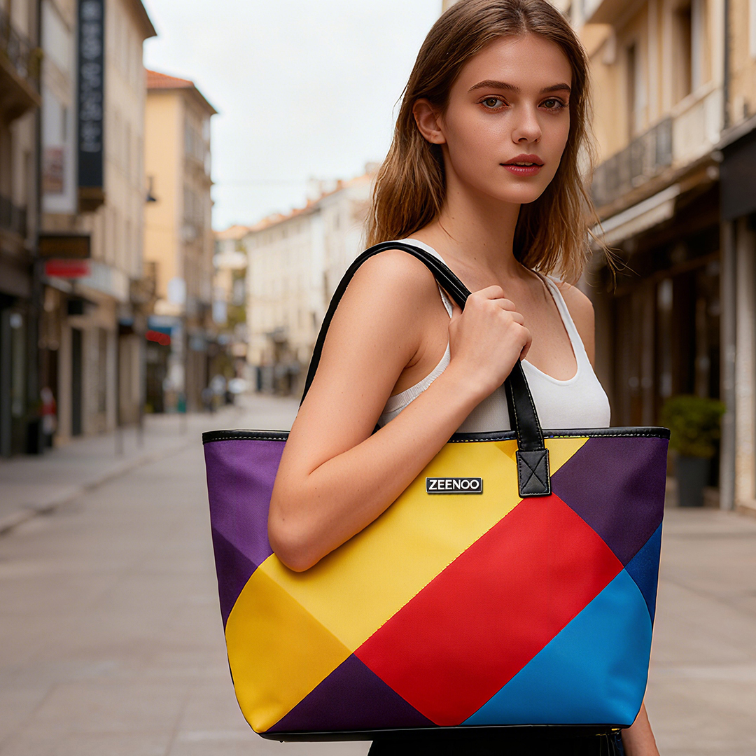 ZEENOO Multi-compartment Leather Bag for Business Commute, Four-color jigsaw puzzle Work Organizer Bag