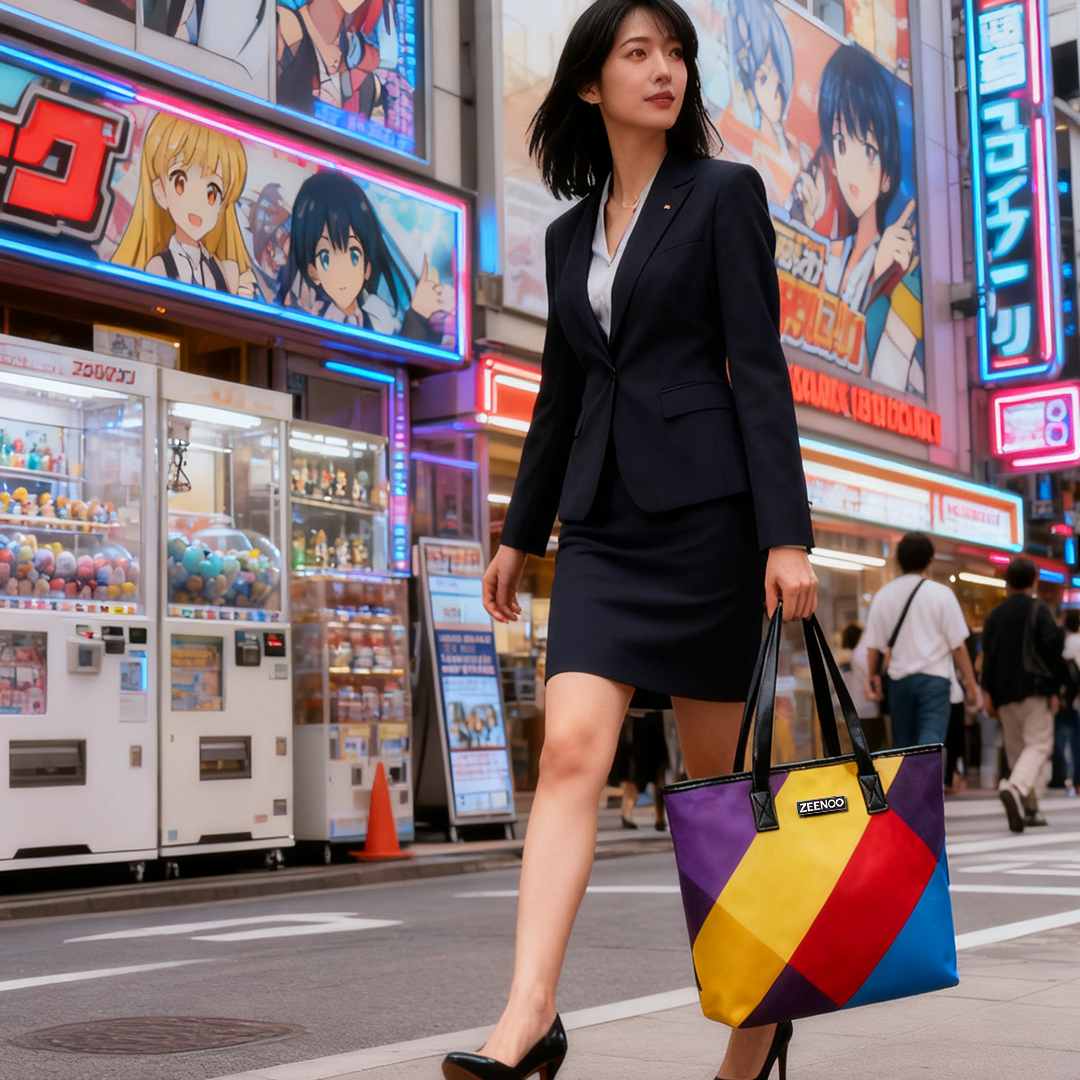 ZEENOO Multi-compartment Leather Bag for Business Commute, Four-color jigsaw puzzle Work Organizer Bag