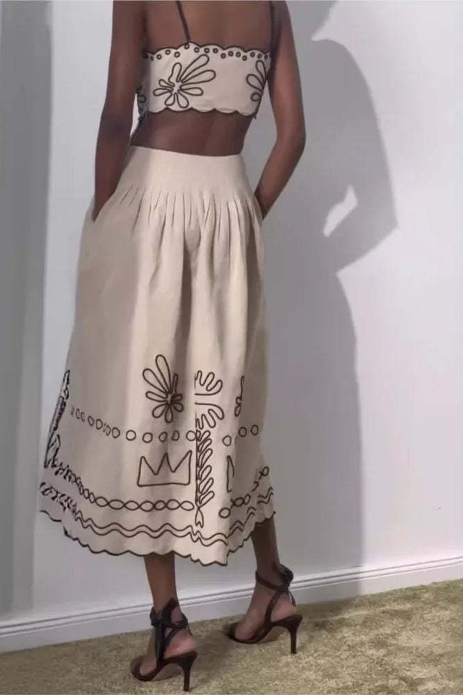 Embroidered Spaghetti Strap Boho Dress