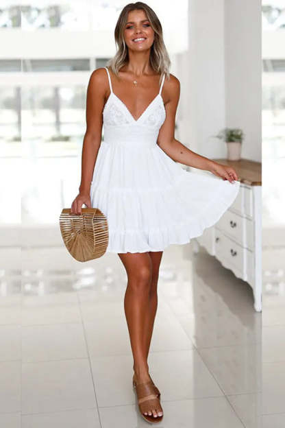 White Spaghetti Strap Mini Boho Dress