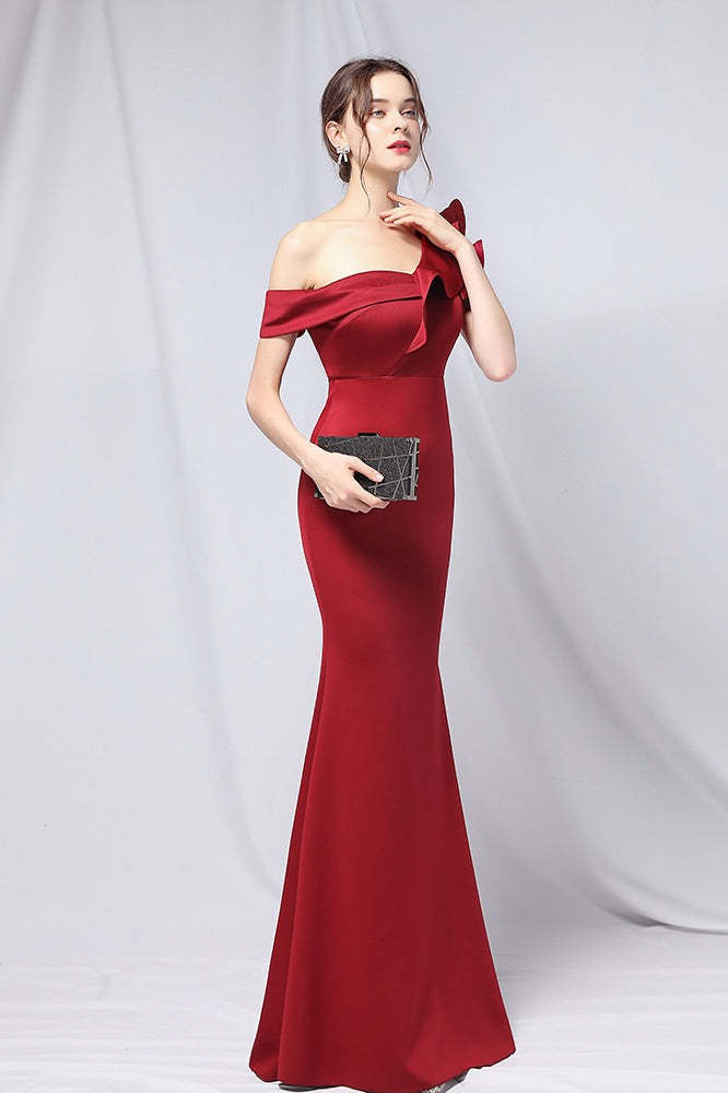 Off Shoulder Mermaid Maxi Party Dress Claret / S