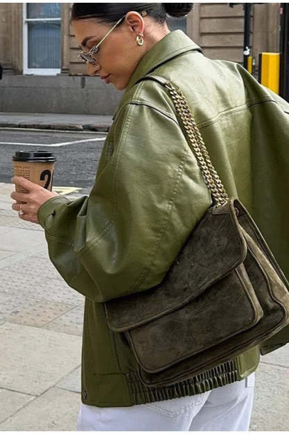 Vintage Green Faux Leather Jacket