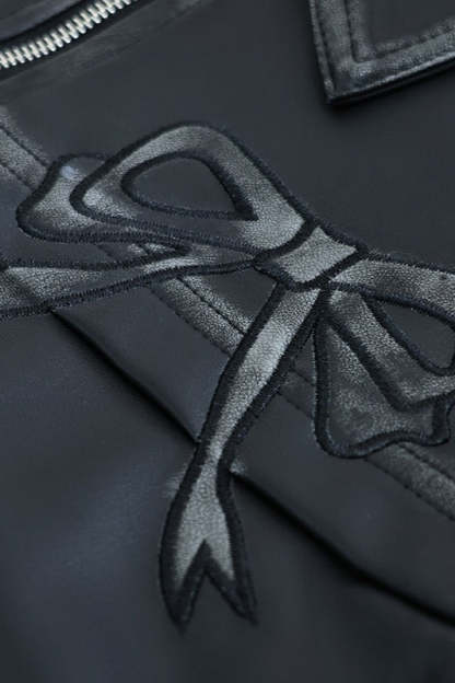 Bow Decor Faux Leather Moto Jacket