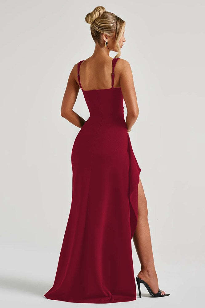 Sexy Spaghetti Strap High Slit Maxi Party Dress S / Red