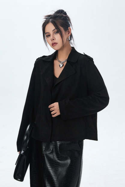 Suede Open Front Biker Jacket Black / One Size