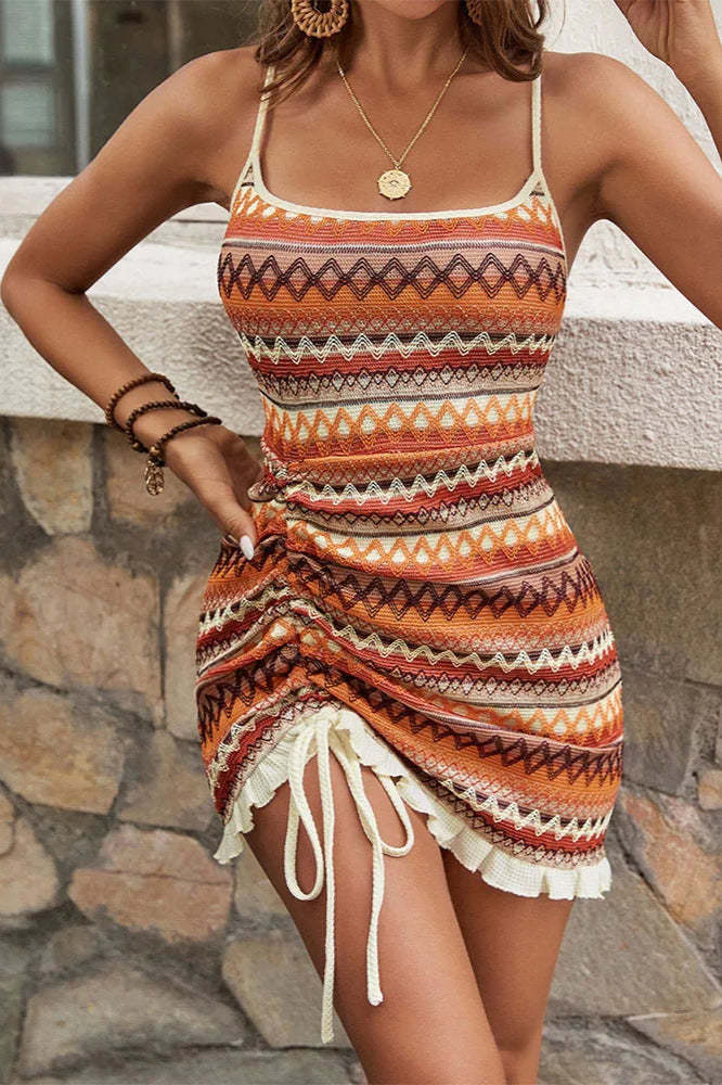 Colorful Strappy Knit Boho Dress