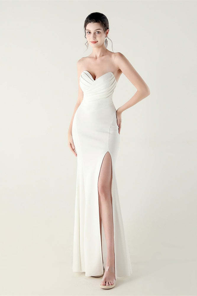Strapless Sweetheart Pleated Party Dress White / S