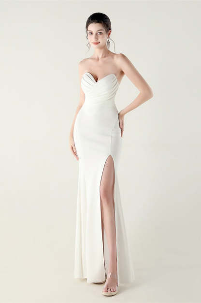 Strapless Sweetheart Pleated Party Dress White / S