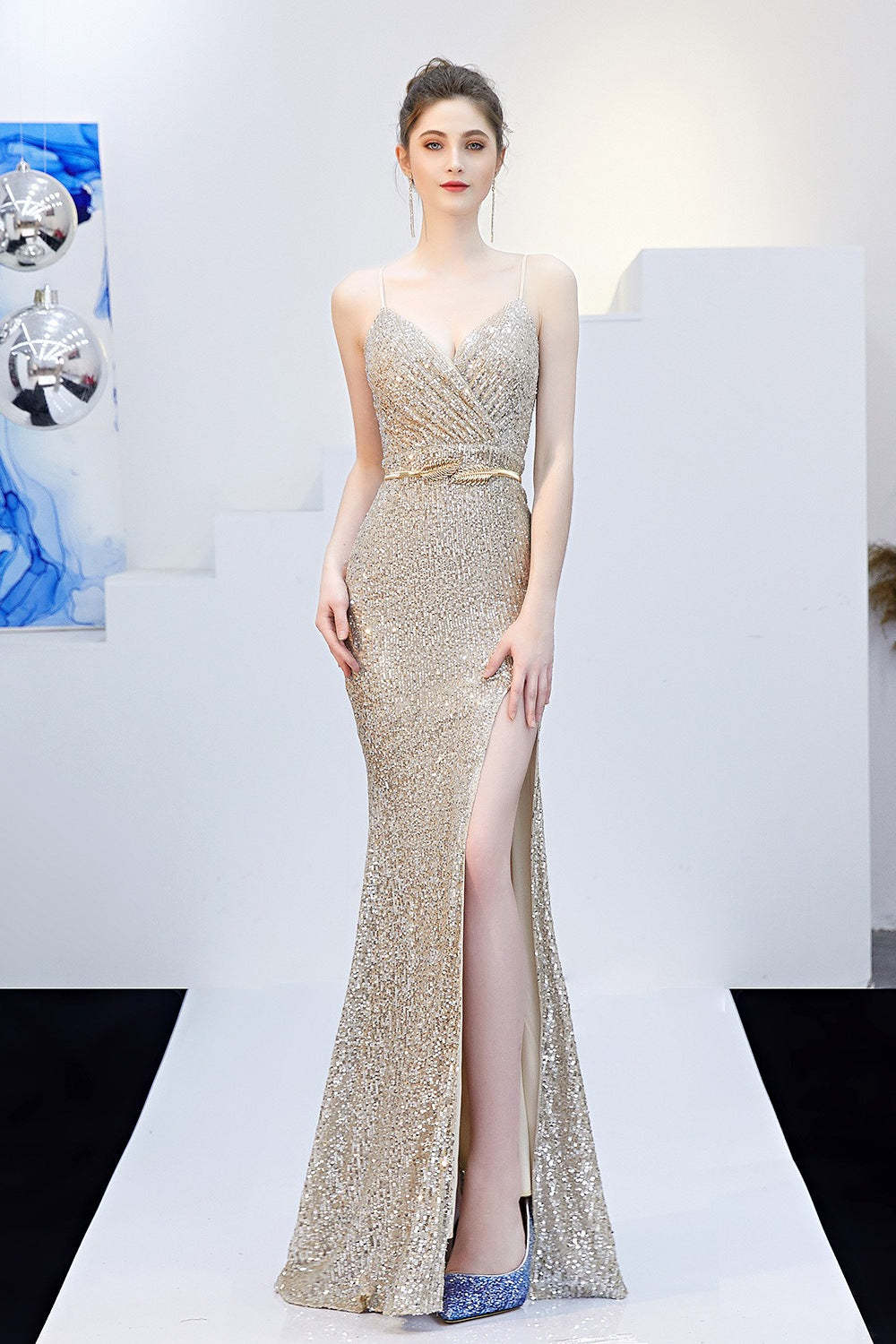 Sexy Slim Fishtail Party Dress with Belt