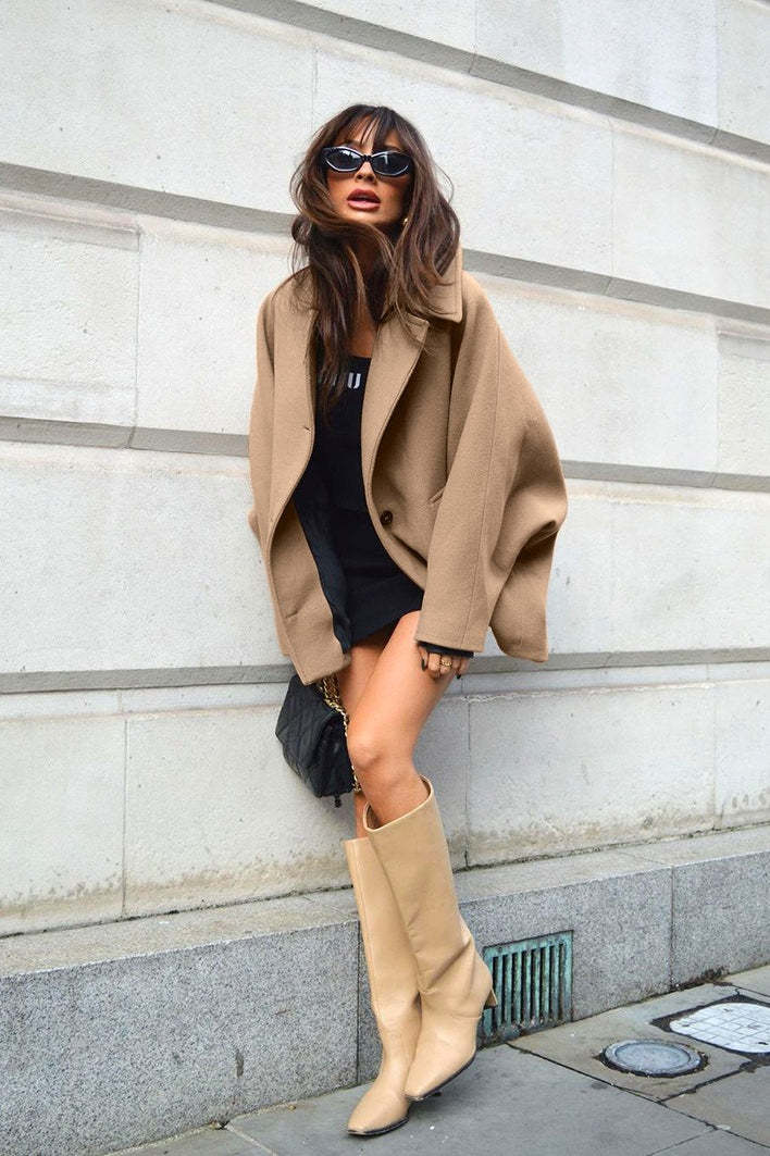 Batwing Sleeve Wool Blend Coat coats