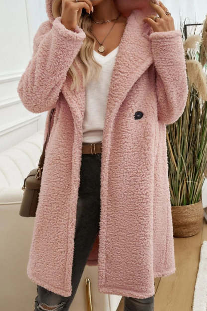 Mid Length Fuzzy Lapel Coat coats