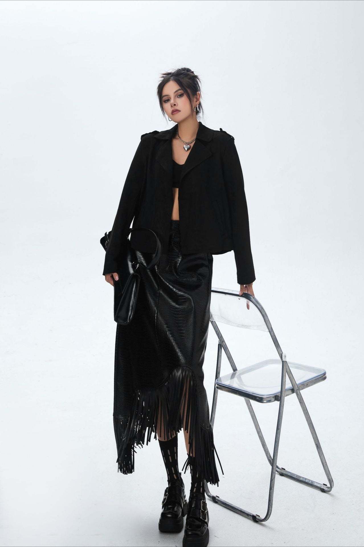 Suede Open Front Biker Jacket