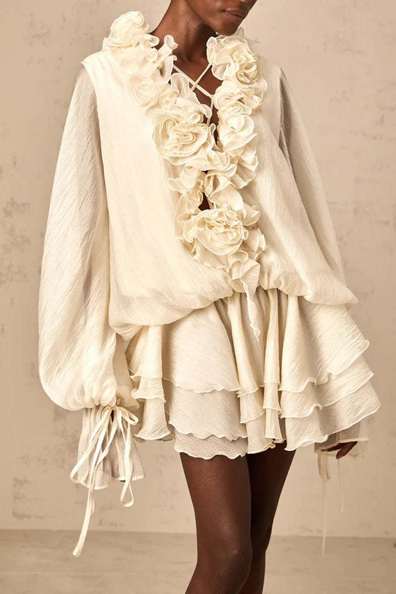 Loose Fit Folded Ruffle Boho Dress