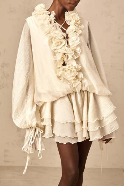 Loose Fit Folded Ruffle Boho Dress