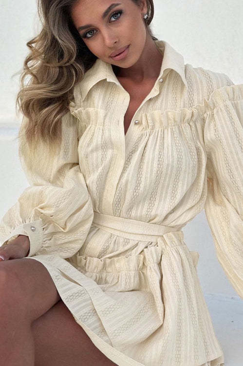 Elegant Lantern Sleeve Boho Dress Ivory / S