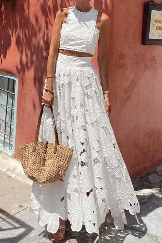 Lace Hollow Out Loose Beach Two Piece Boho Dress