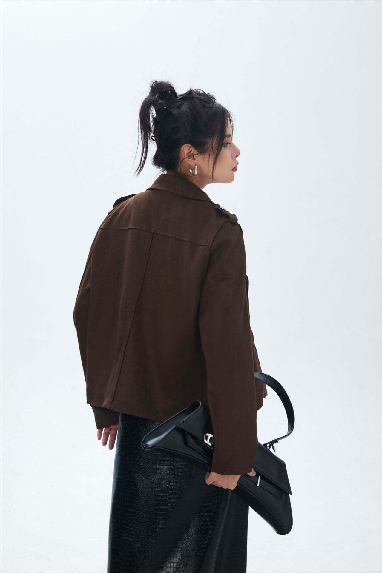 Suede Open Front Biker Jacket